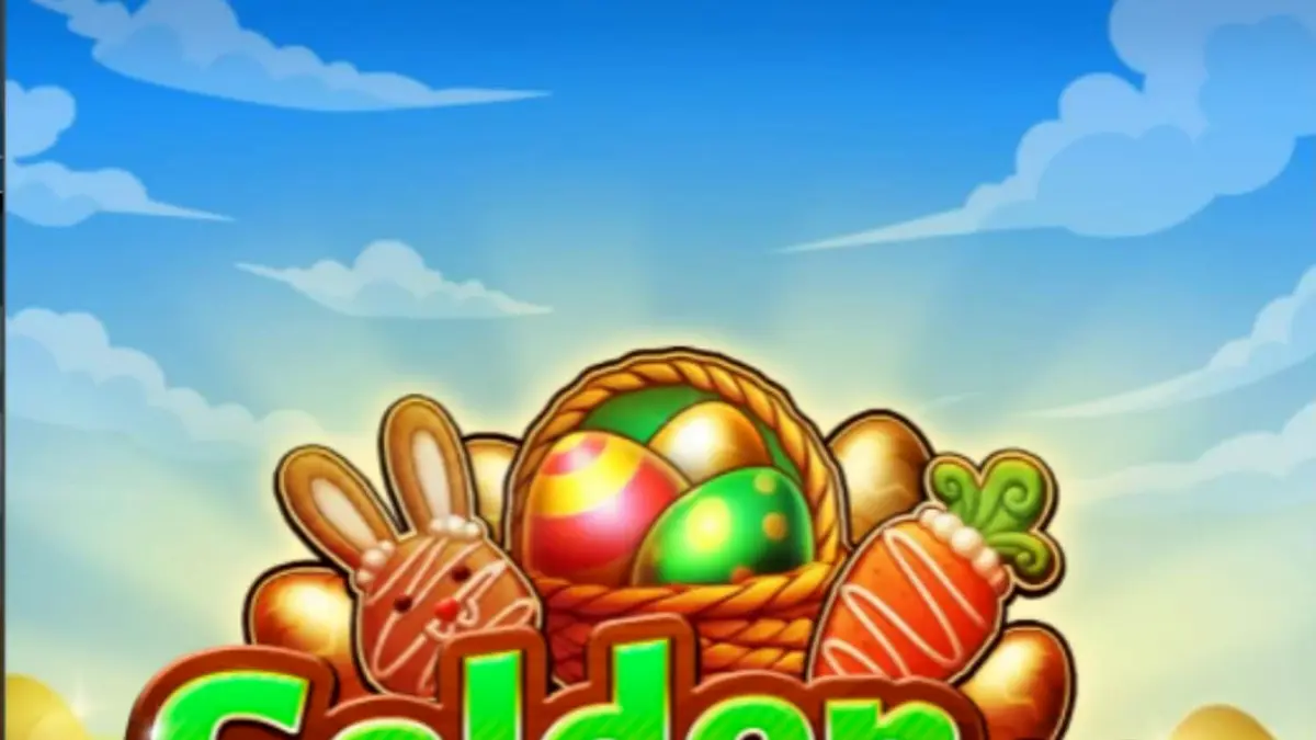 Tampilan layar permainan slot Golden Egg Hunt dengan tema musim semi yang cerah.