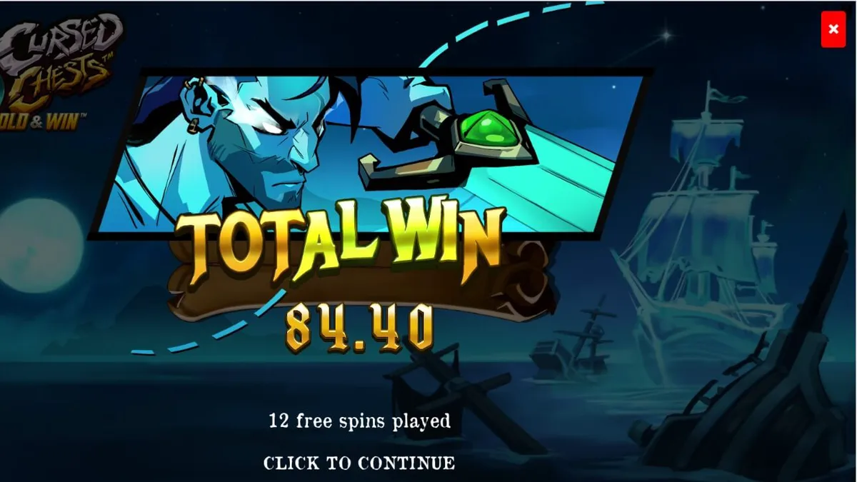 Tampilan visual slot 3 Cursed Chests: Hold & Win dengan tema bajak laut dan peti harta karun.